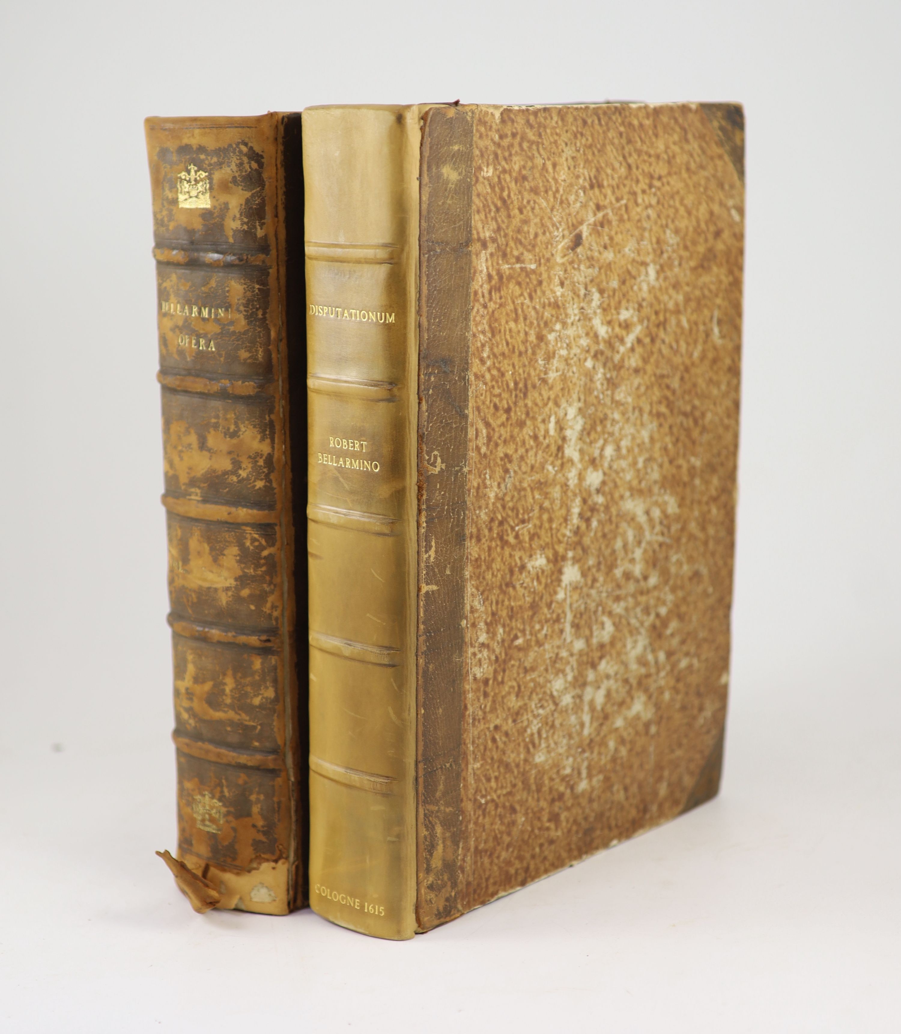 Bellarminus, Robert - De Controversiis Christinae Fidei ... 4 vols (in 2). pictorial engraved and printed titles (vol.I), printed titles in other vols, engraved devices on titles
